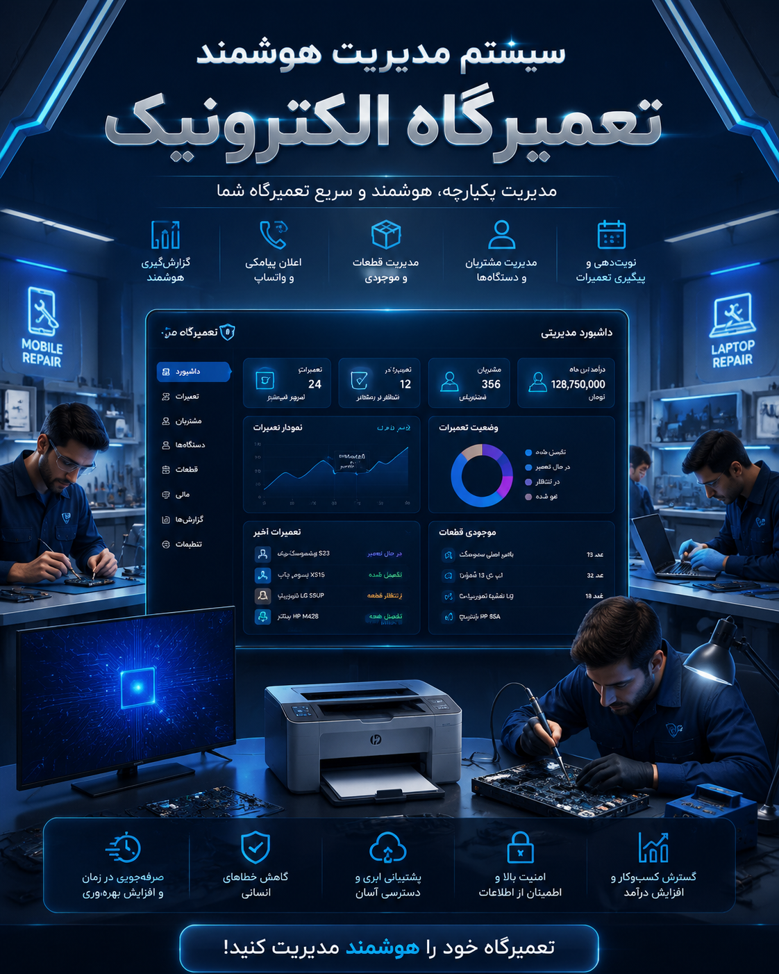 سیستم مدیریت هوشمند تعمیرگاه – حرفه‌ای، سریع، بدون نیاز به اینترنت بین‌الملل